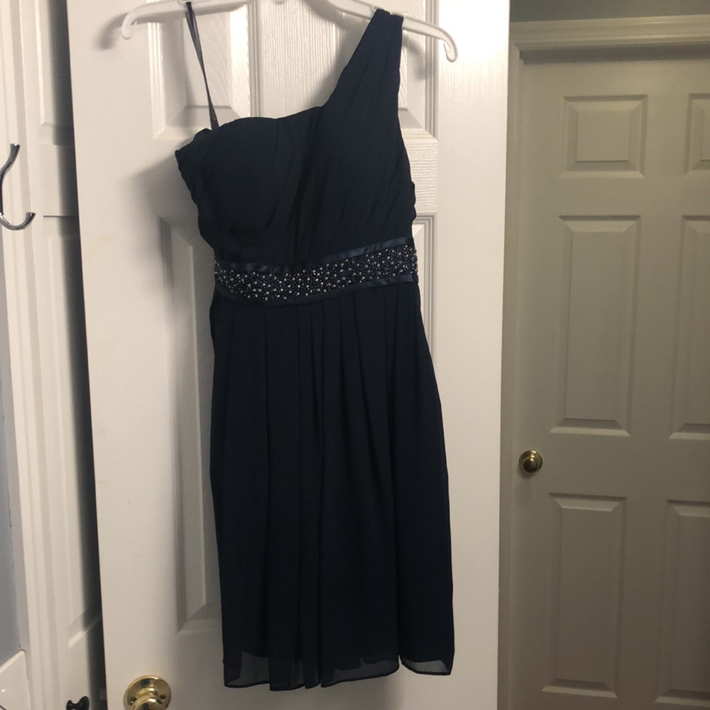 Navy one shoulder dress